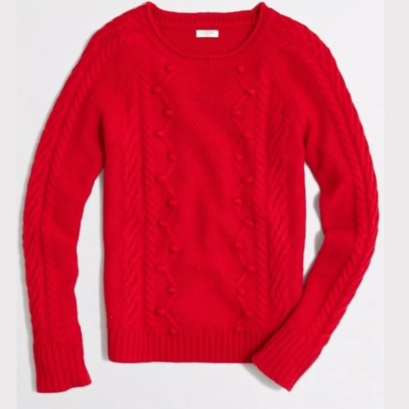 J. CREW Pom Pom Cable Knit Sweater Merino Wool J. CREW Pom Pom Cable Knit Sweater Merino Wool